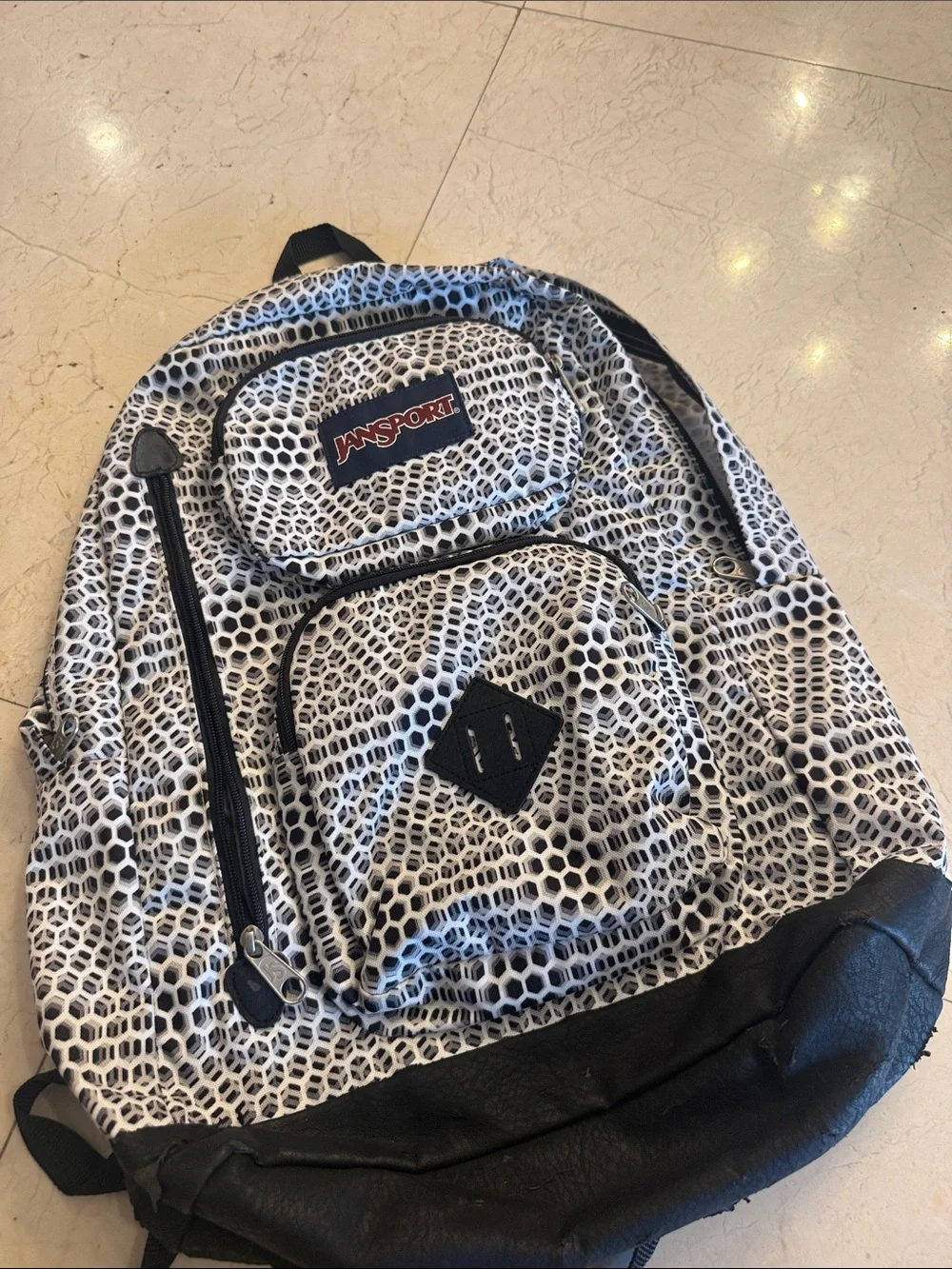 JanSport Black and White Honeycomb Pattern Backpack